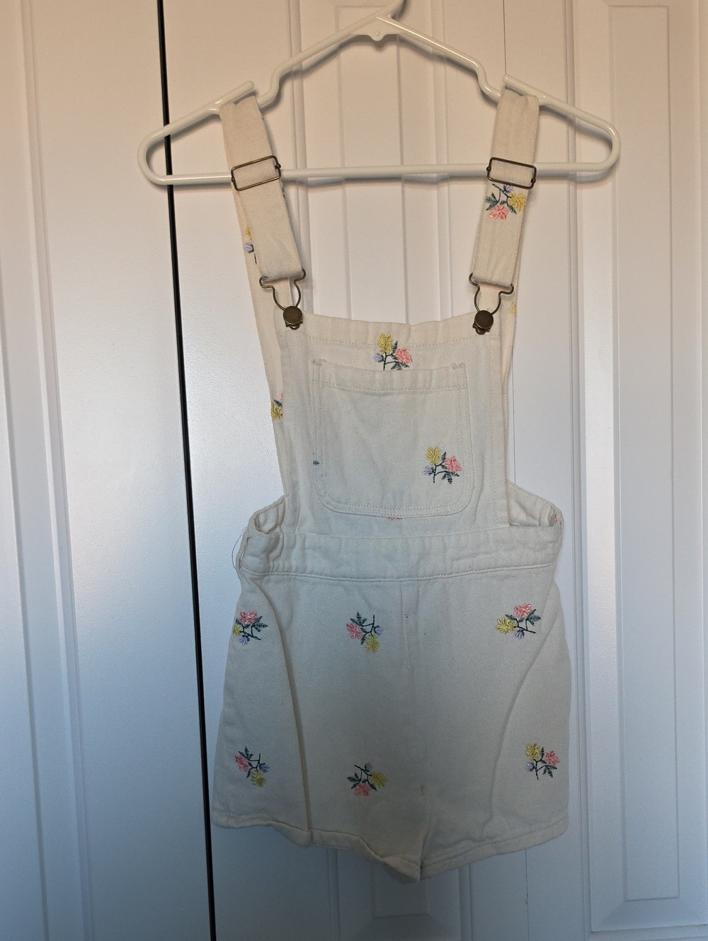 Cream Floral Embroidered Overall Shorts